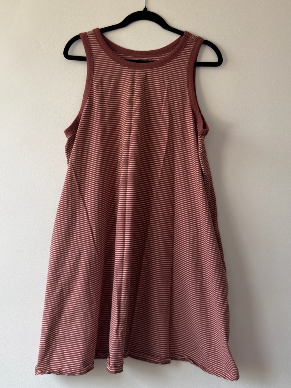 Striped Sleeveless A-Line Dress in Dusty Rose 100% cotton
